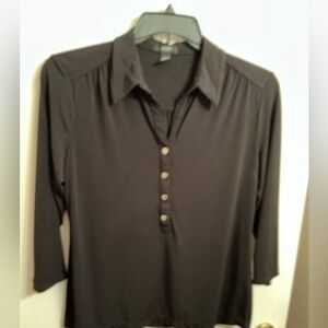 Alfani Women Black 3/4 Sleeve Blouse L Petites